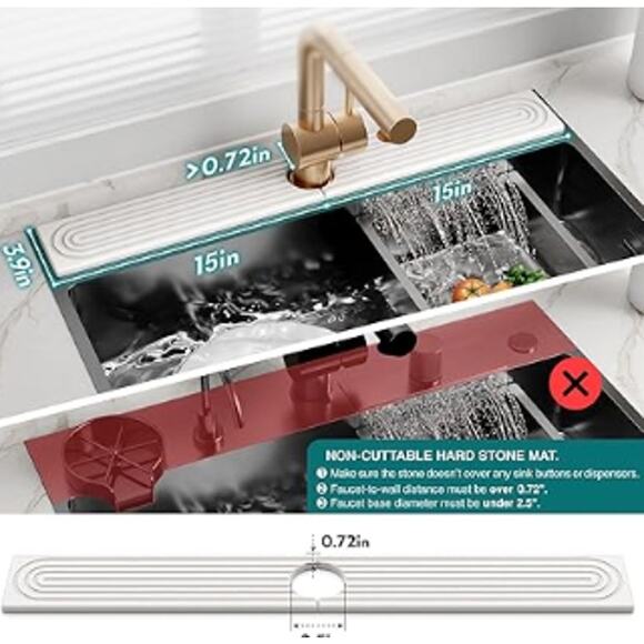 Faucet Mat for Kitchen Sink, Earth Stone Sink Tray- Light Gray - Picture 2 of 4